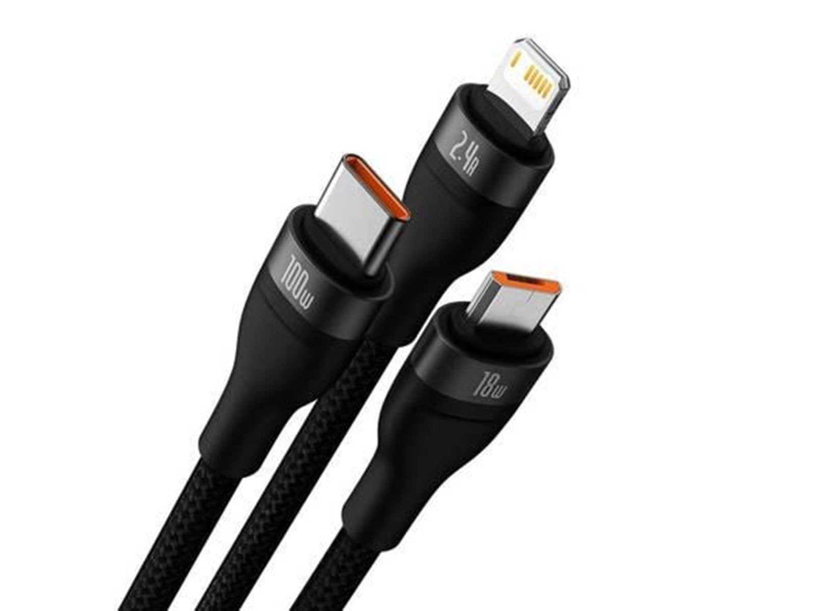 Baseus 3in1 USB cable  Flash Series USB-C + micro USB + Lightning 100W 1.2m (black) Baseus 3in1 USB cable  Flash Series USB-C + micro USB + Lightning 100W 1.2m (black)